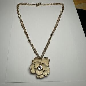KJL Kenneth Jay Lane Enamel Rhinestone Flower Pendant On Rosa Flores Necklace